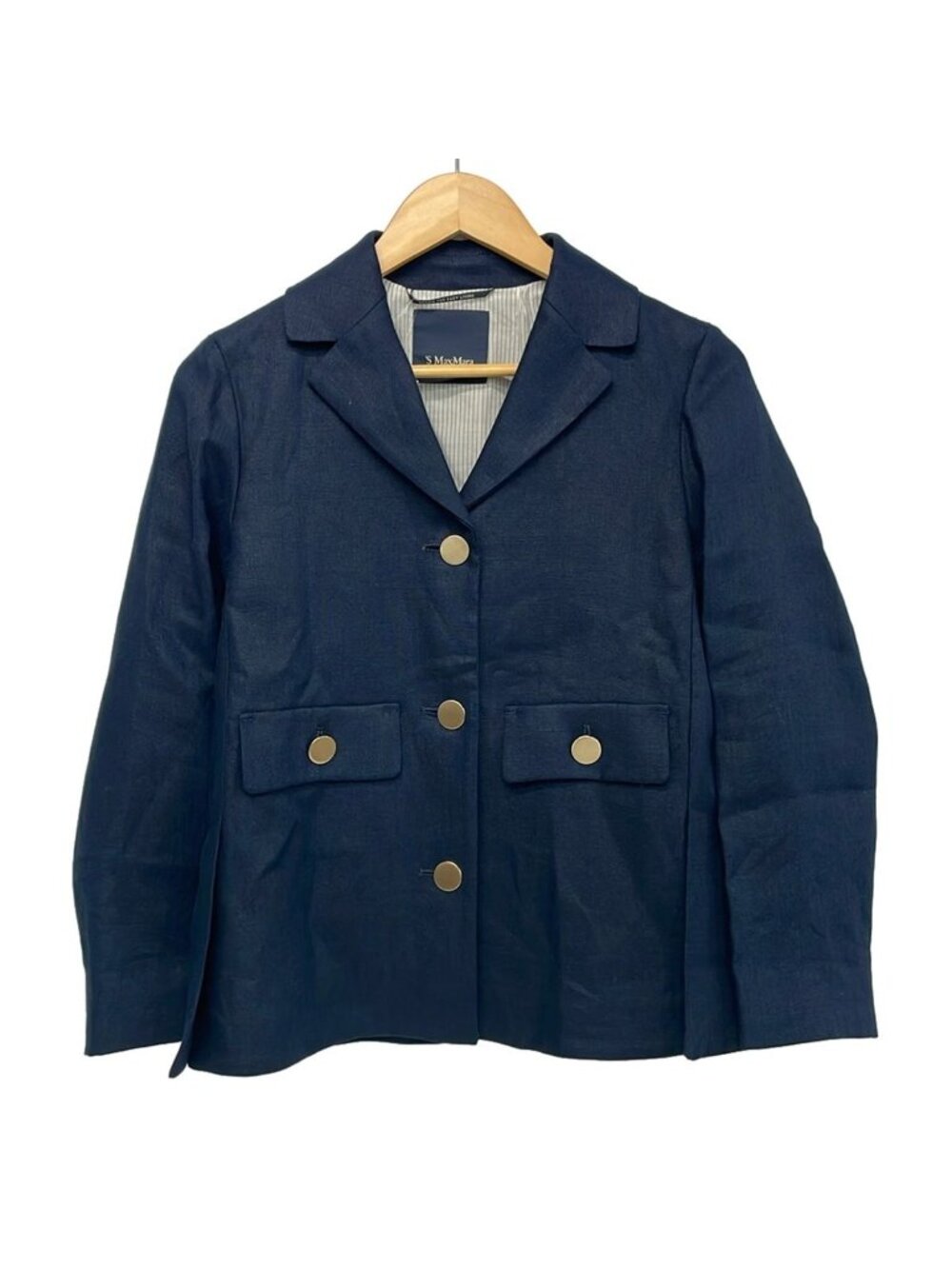 Max Mara S Jacket Navy Long Sleeve Linen Spring Summer JP 34